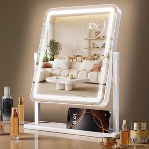 Lighted Vanity Mirror 1X/10X  360° Rotating  Touch Control White